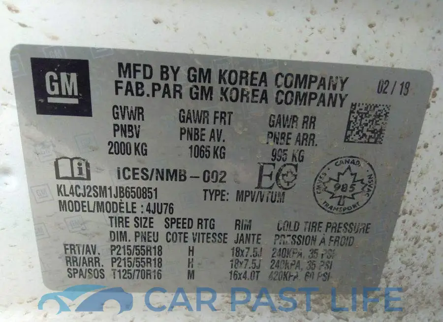 KL4CJ2SM1JB650851# 9