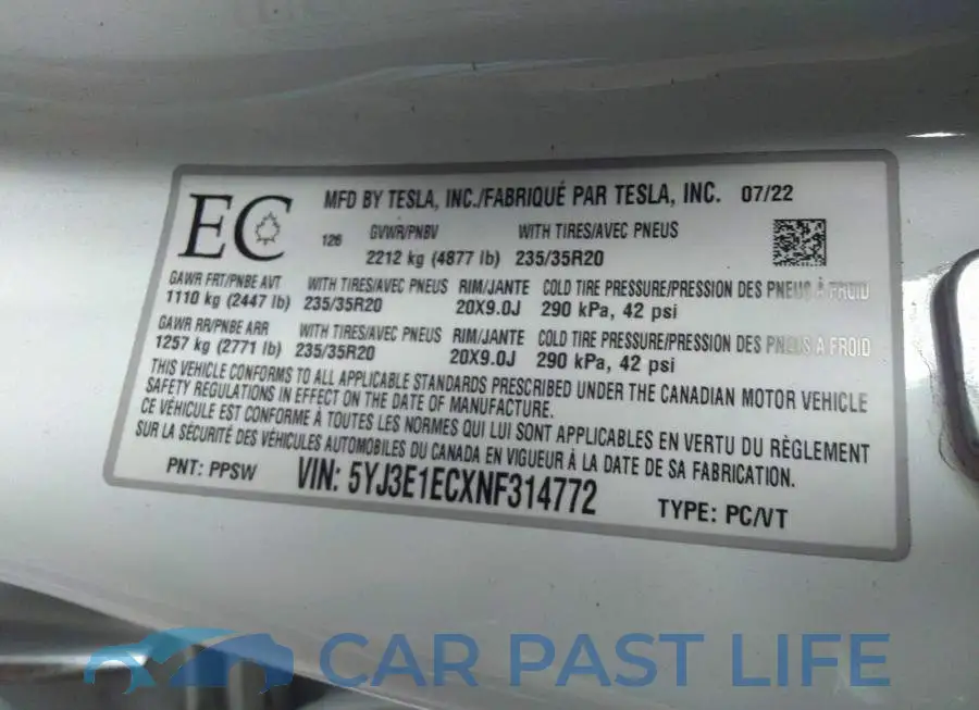 5YJ3E1ECXNF314772# 9