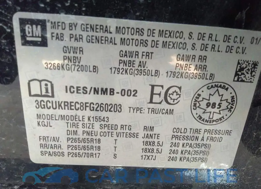 3GCUKREC8FG260203# 9