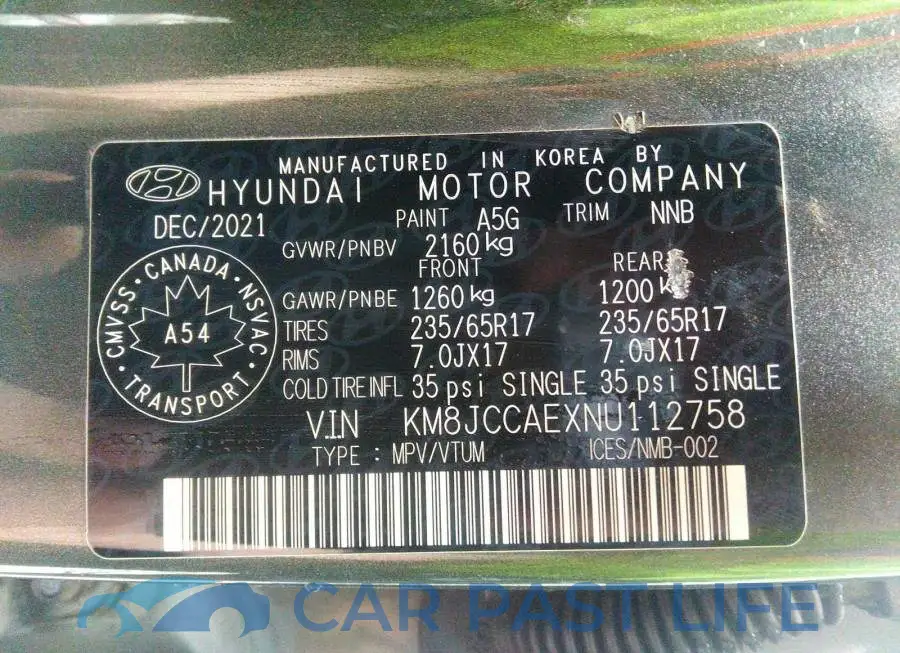 KM8JCCAEXNU112758# 9