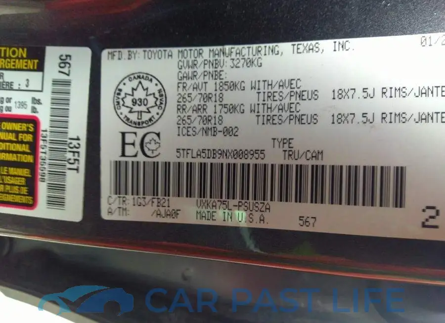 5TFLA5DB9NX008955# 9