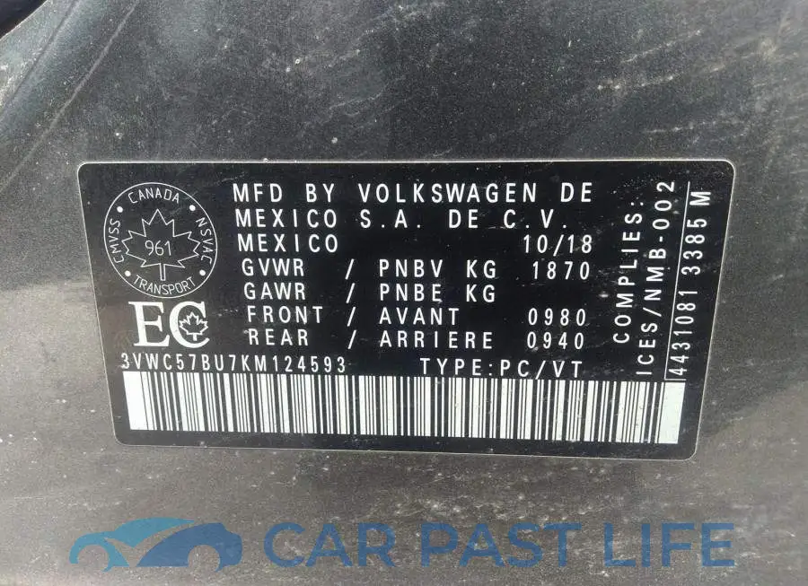 3VWC57BU7KM124593# 9