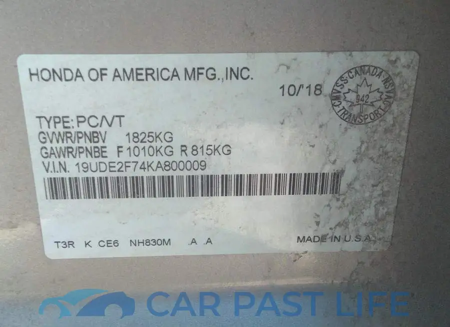 19UDE2F74KA800009# 9