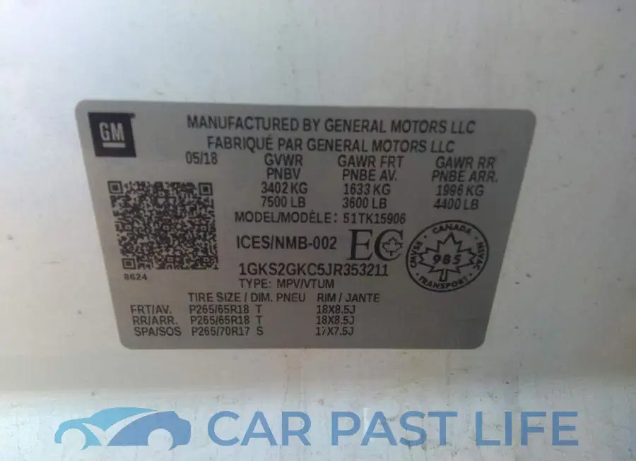 1GKS2GKC5JR353211# 9