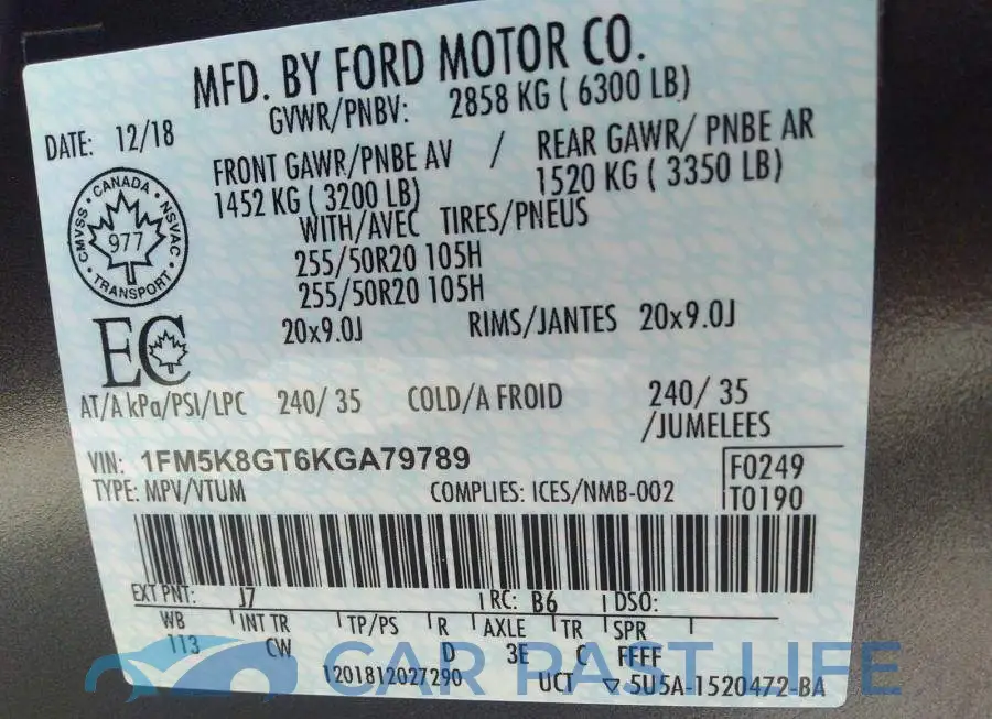 1FM5K8GT6KGA79789# 9