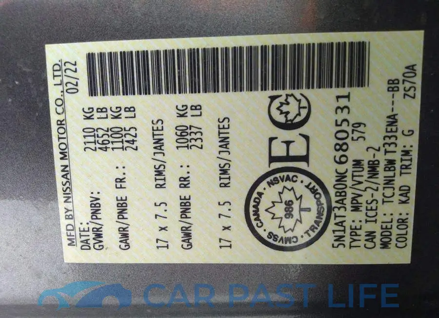 5N1AT3AB0NC680531# 9