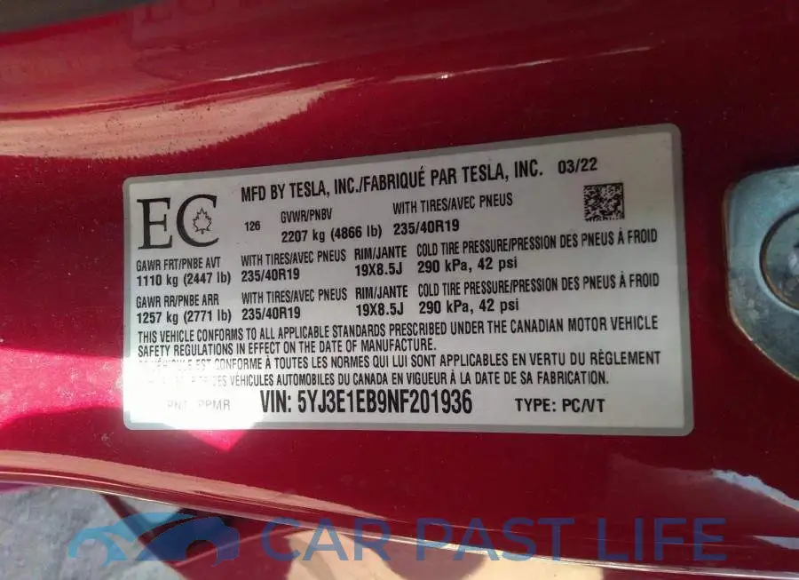 5YJ3E1EB9NF201936# 9