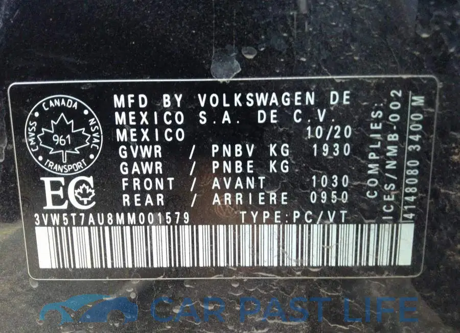 3VW5T7AU8MM001579# 9
