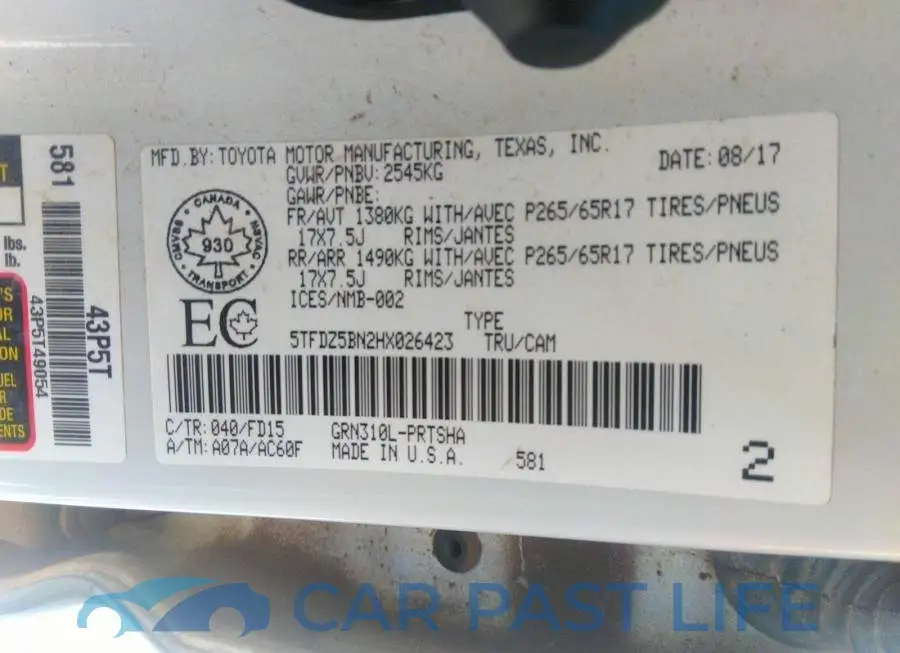 5TFDZ5BN2HX026423# 9