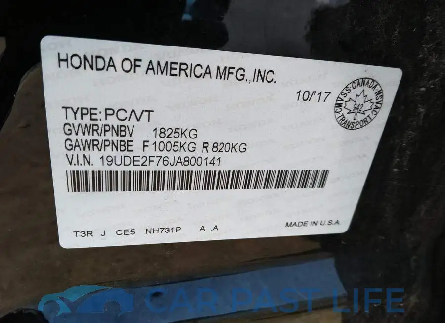 19UDE2F76JA800141# 9