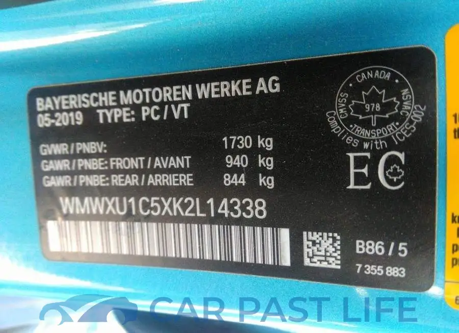 WMWXU1C5XK2L14338# 9