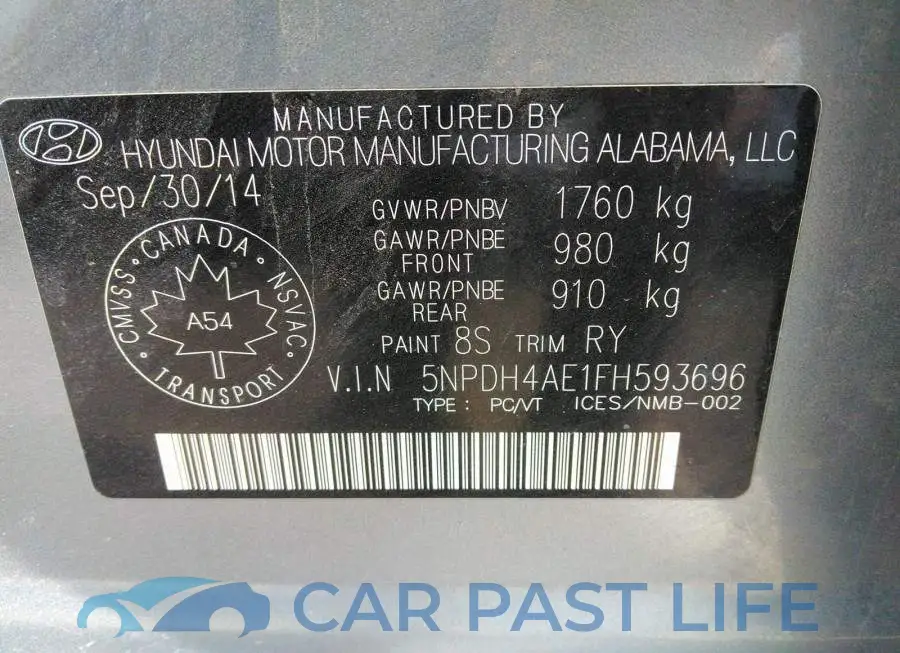 5NPDH4AE1FH593696# 9