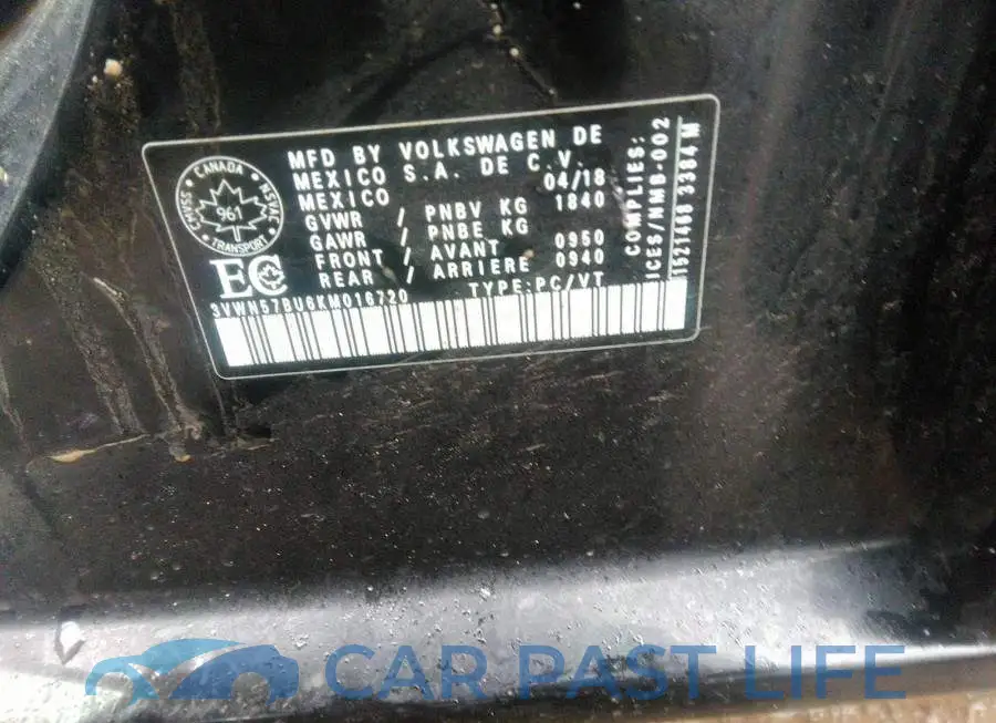 3VWN57BU6KM016720# 9