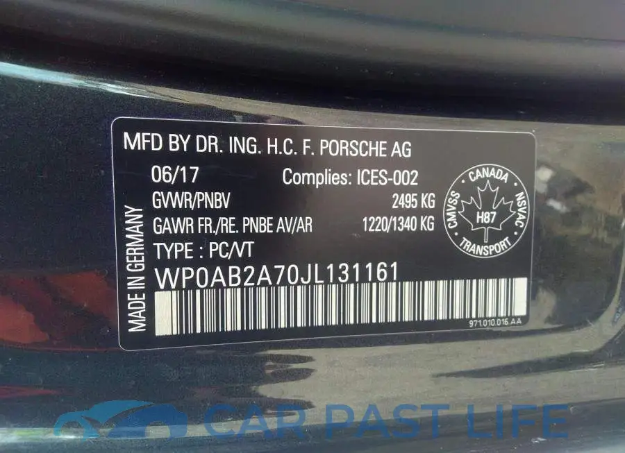 WP0AB2A70JL131161# 9