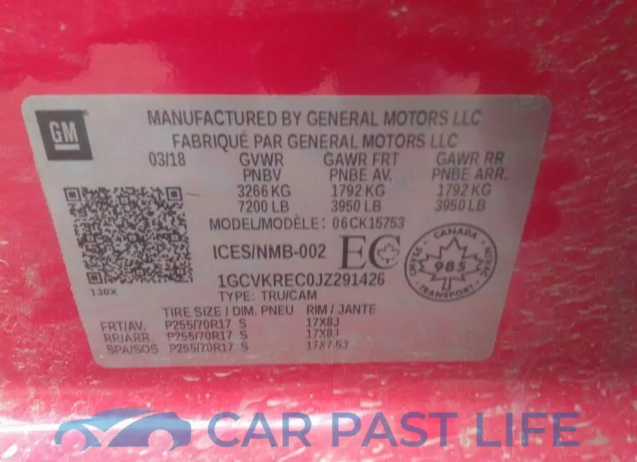 1GCVKREC0JZ291426# 9