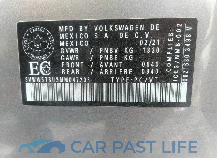 3VWW57BU3MM047205# 9