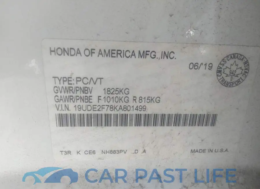 19UDE2F78KA801499# 9