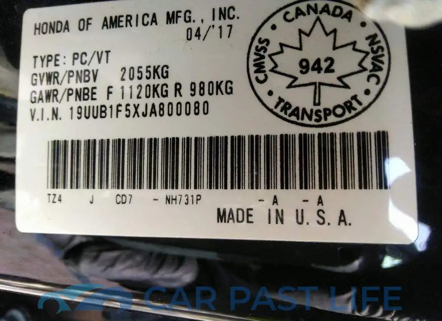 19UUB1F5XJA800080# 9