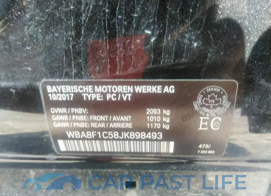 WBA8F1C58JK898493# 9
