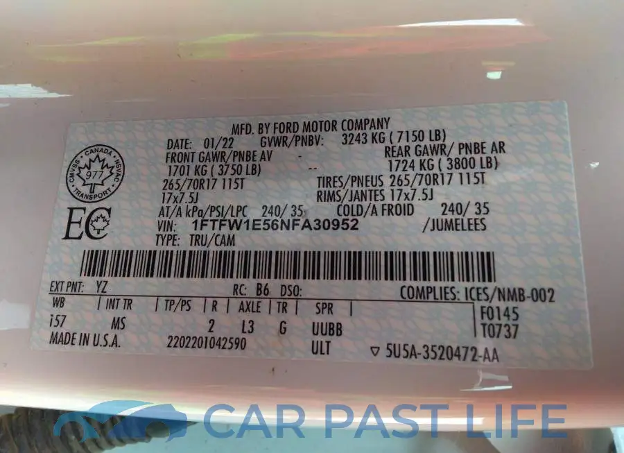 1FTFW1E56NFA30952# 9