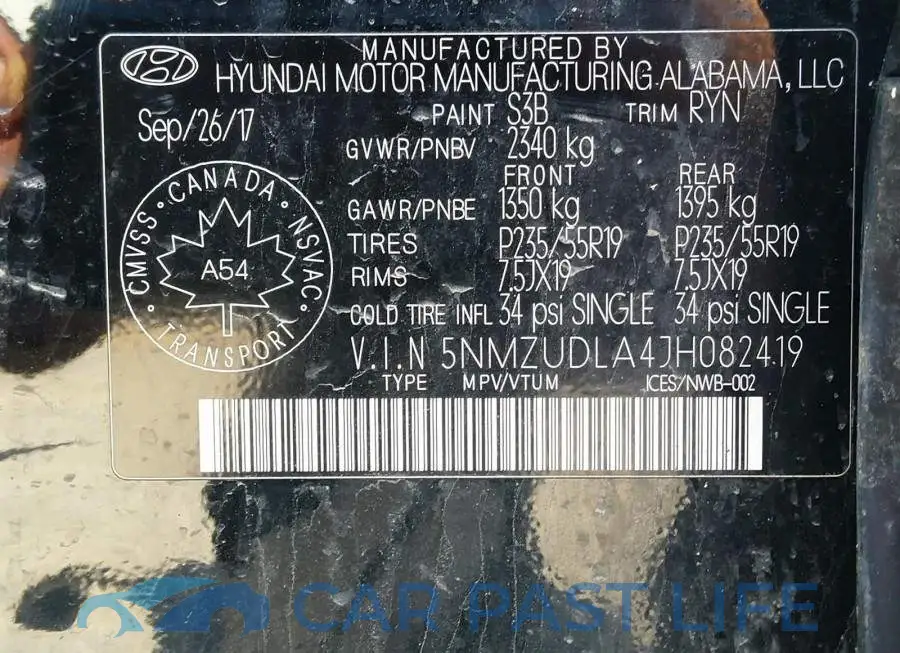 5NMZUDLA4JH082419# 9