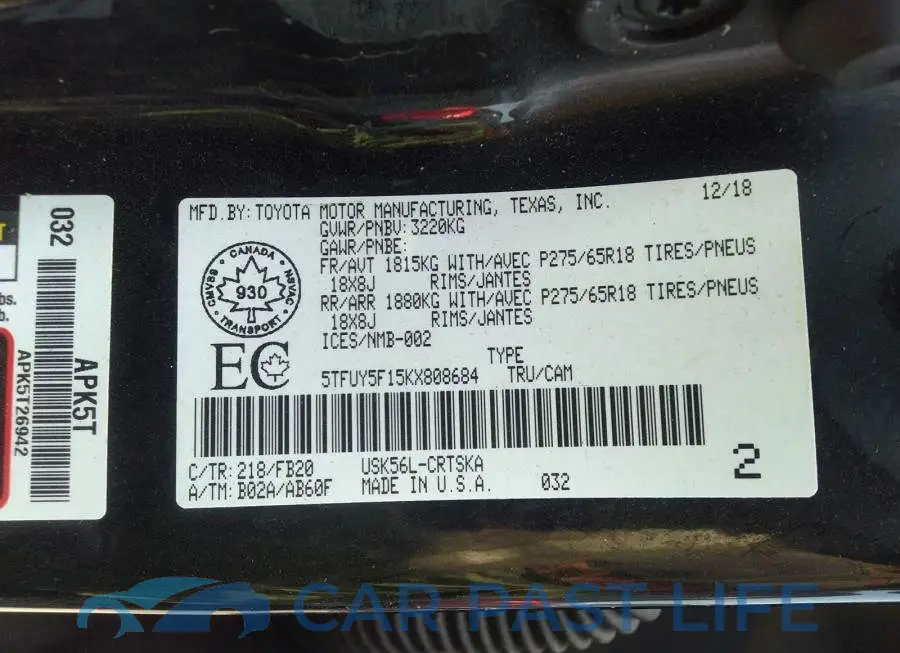 5TFUY5F15KX808684# 9
