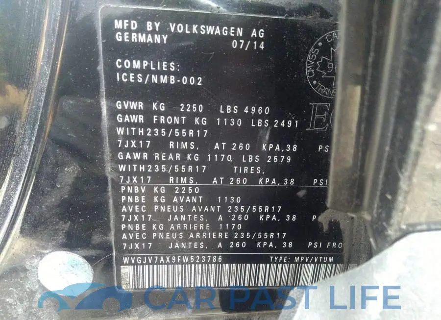 WVGJV7AX9FW523786# 9