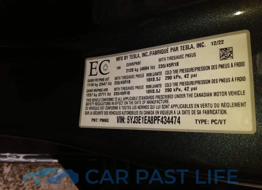 5YJ3E1EA8PF434474# 9