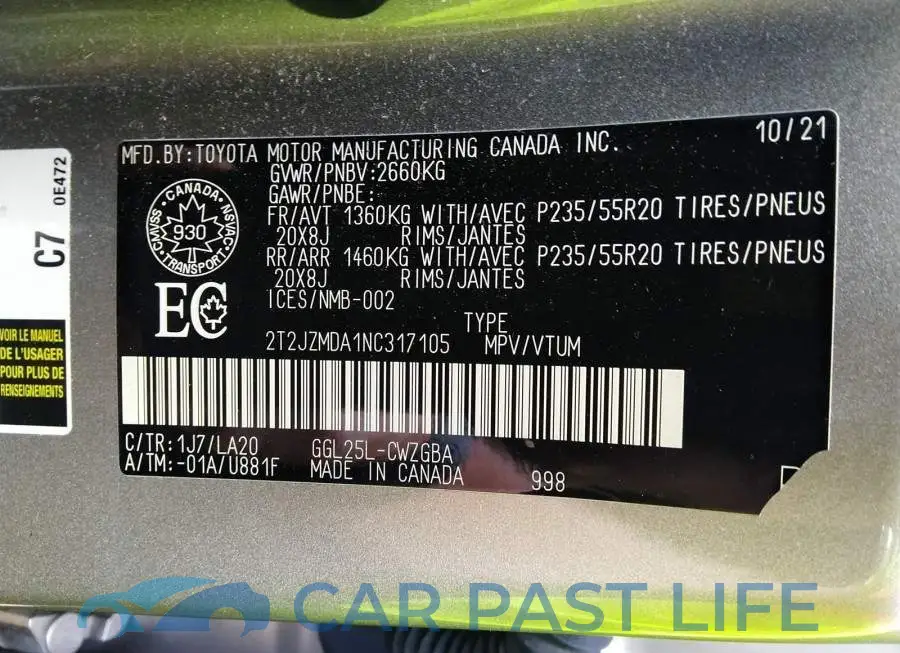 2T2JZMDA1NC317105# 9