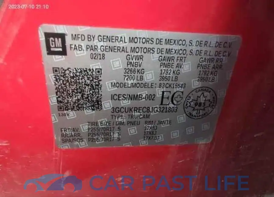 3GCUKREC8JG321803# 9