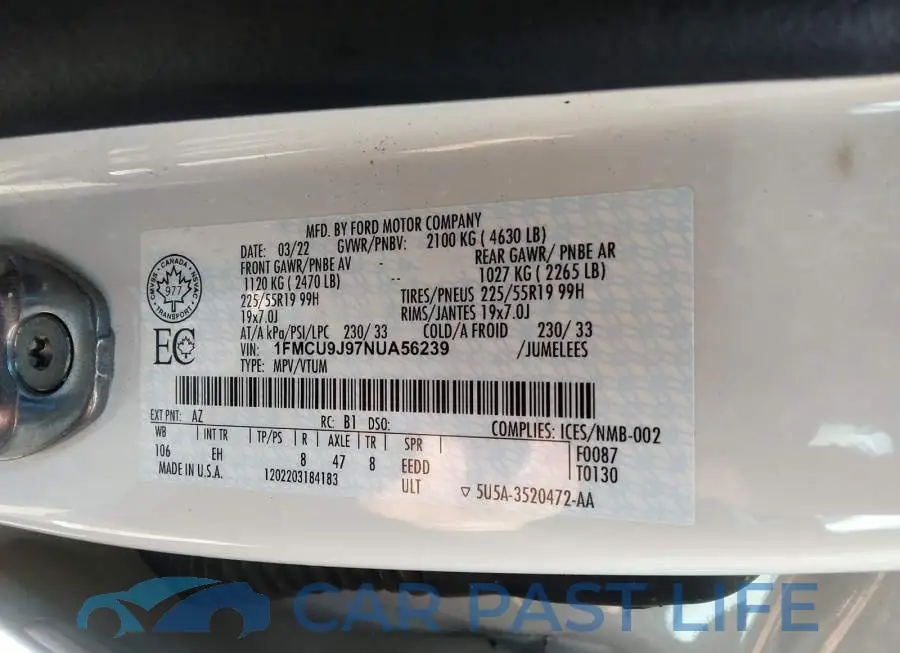 1FMCU9J97NUA56239# 9