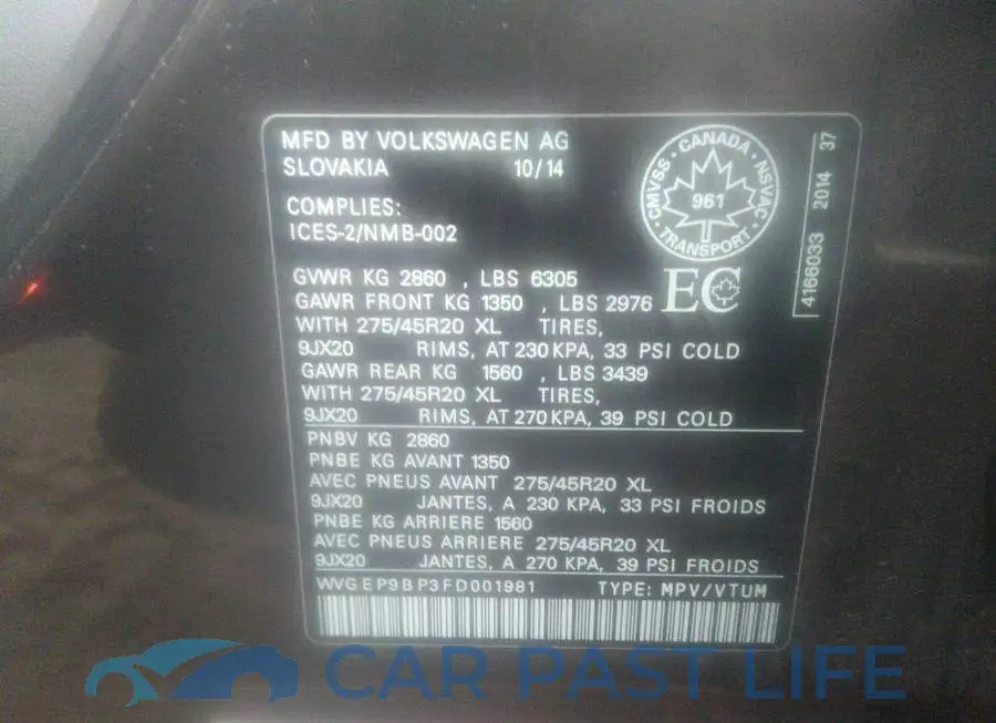 WVGEP9BP3FD001981# 9