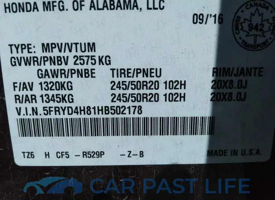 5FRYD4H81HB502178# 9