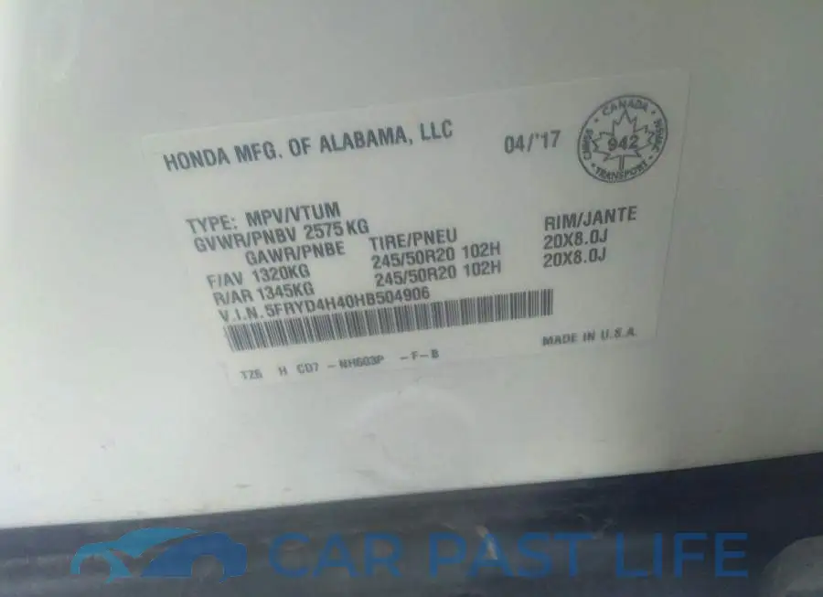5FRYD4H40HB504906# 9