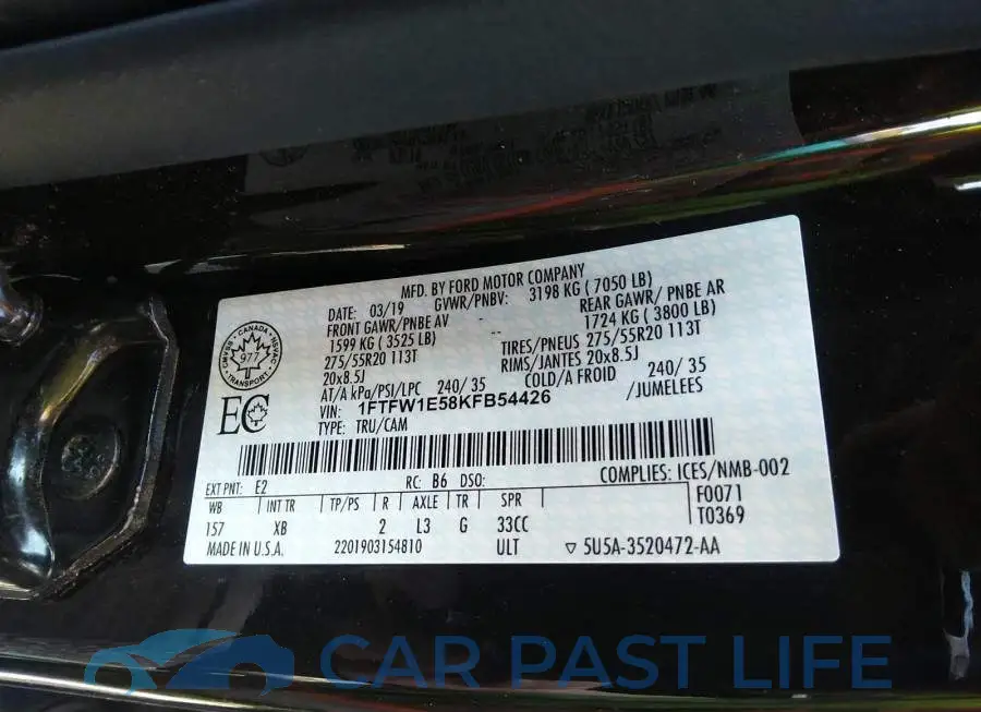 1FTFW1E58KFB54426# 9
