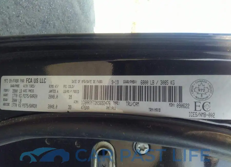1C6RR7FT2KS692476# 9