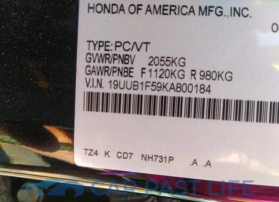 19UUB1F59KA800184# 9