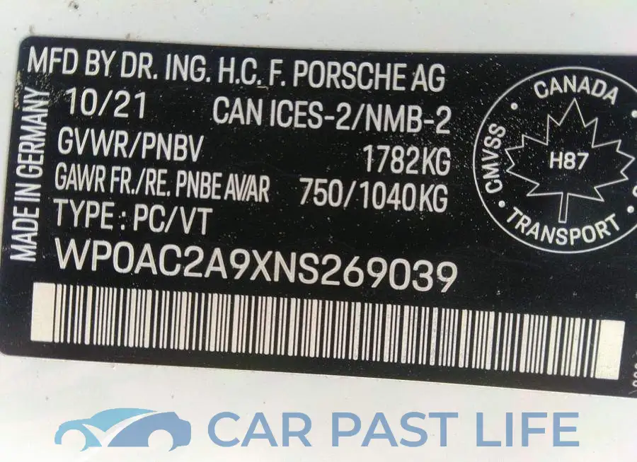 WP0AC2A9XNS269039# 9