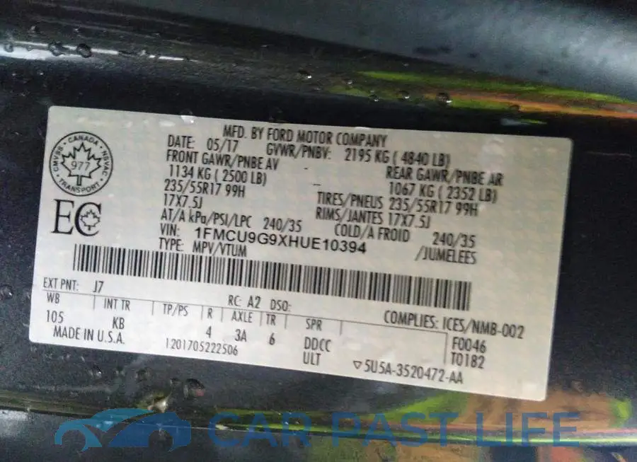 1FMCU9G9XHUE10394# 9