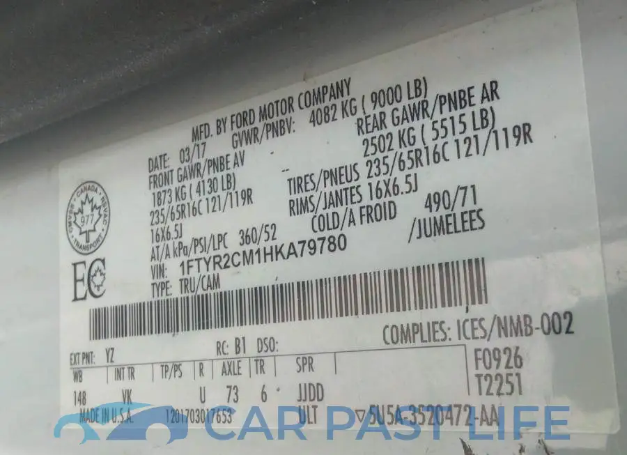1FTYR2CM1HKA79780# 9