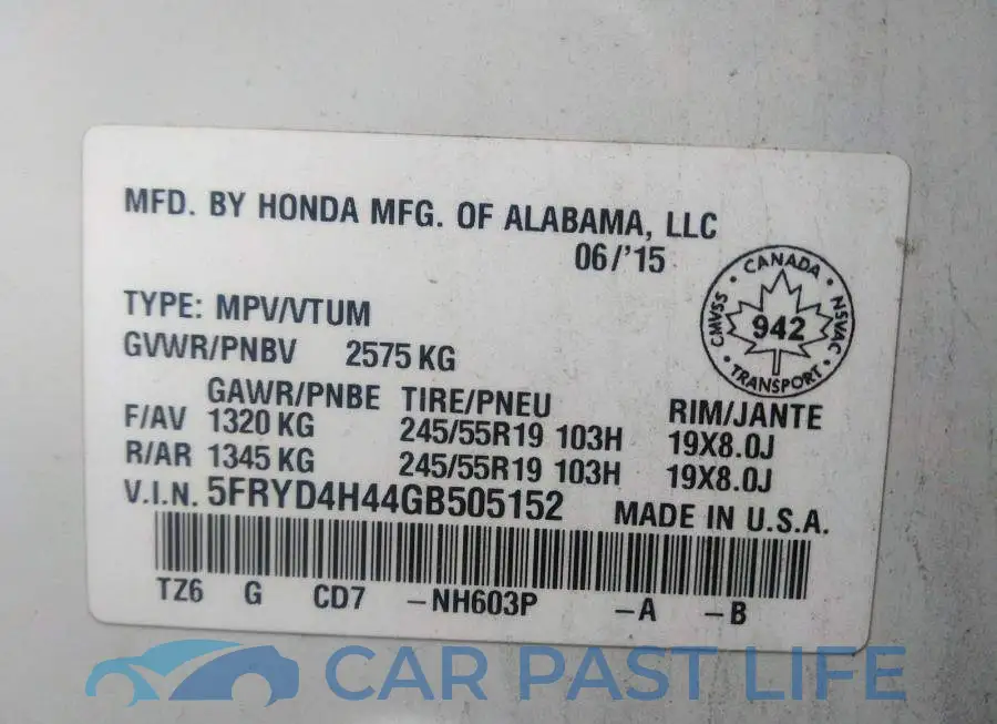5FRYD4H44GB505152# 9