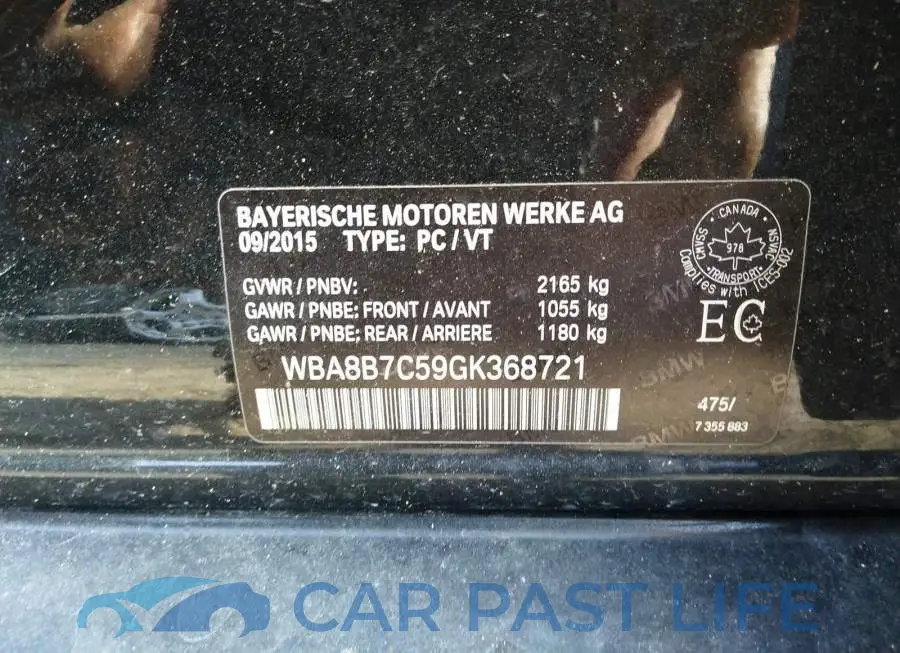WBA8B7C59GK368721# 9