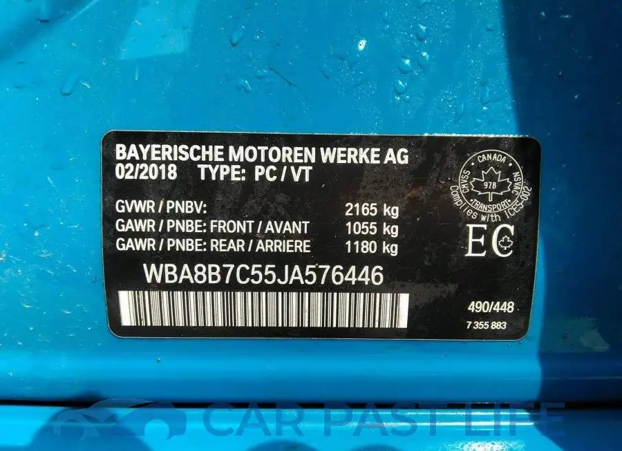 WBA8B7C55JA576446# 9