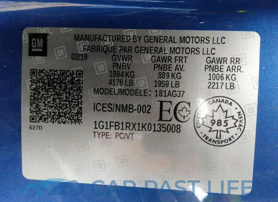 1G1FB1RX1K0135008# 9