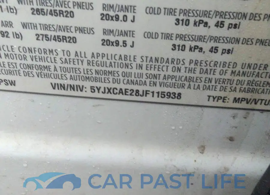 5YJXCAE28JF115938# 9