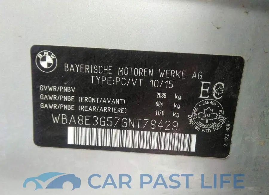 WBA8E3G57GNT78429# 9