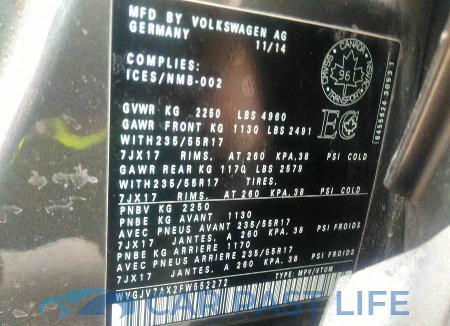 WVGJV7AX2FW552272# 9
