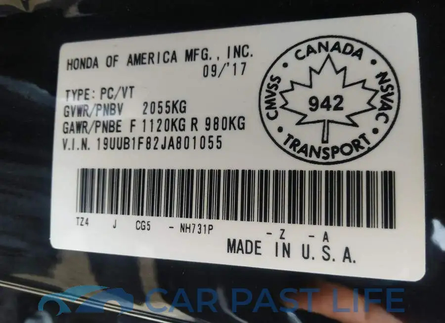 19UUB1F82JA801055# 9