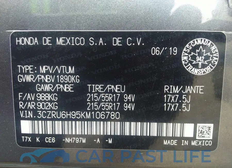 3CZRU6H95KM106780# 9