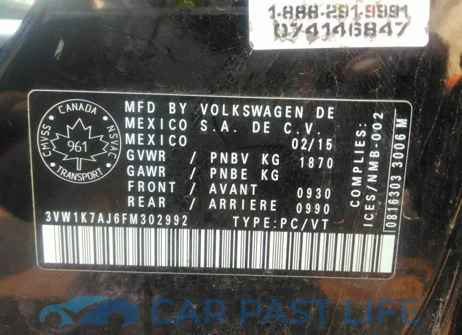 3VW1K7AJ6FM302992# 9